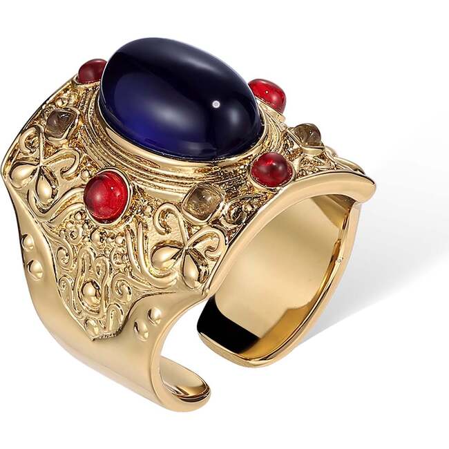 Byzantine King Ring, Gold & Red & Blue & White