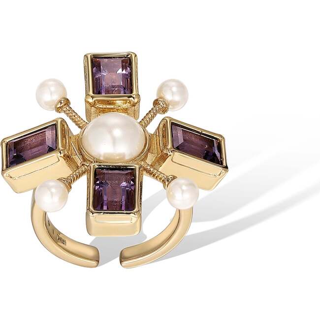 Byzantine Cross Ring, Purple & Gold & White