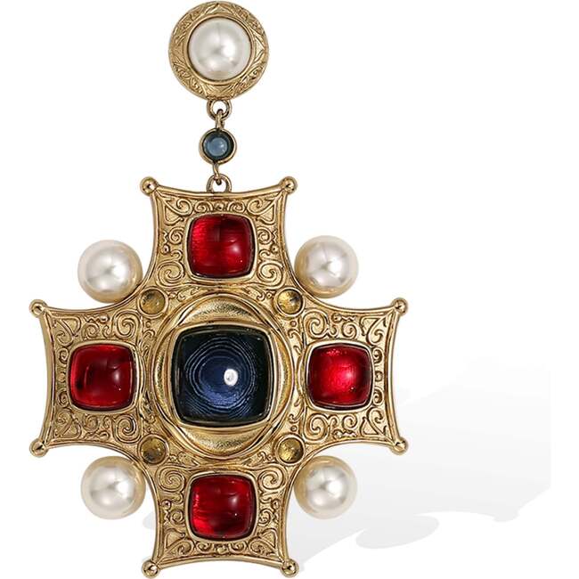 Byzantine King Earrings, Gold & Red & Blue & White