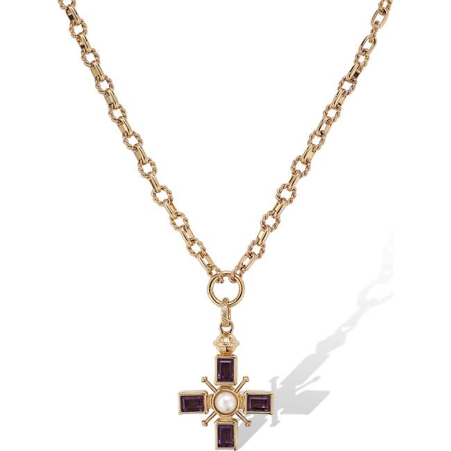 Byzantine Cross Necklace, Purple & Gold & White