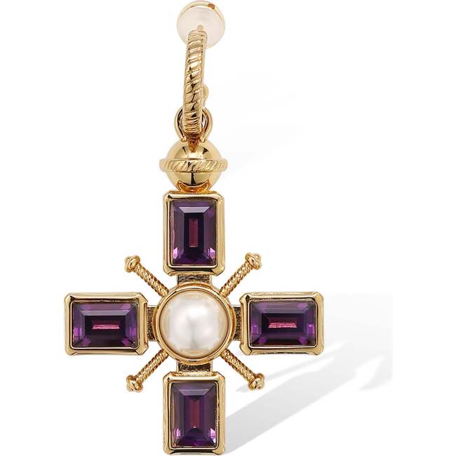 Byzantine Cross Earrings, Purple & Gold & White
