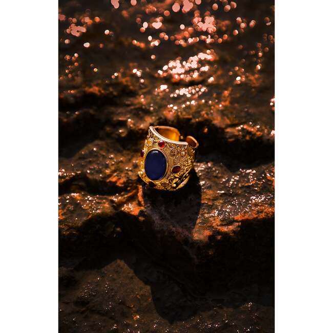 Byzantine King Ring, Gold & Red & Blue & White