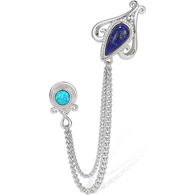 Bee Priestess Brooch, Silver & Blue