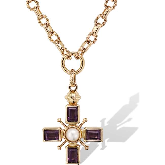 Byzantine Cross Necklace, Purple & Gold & White