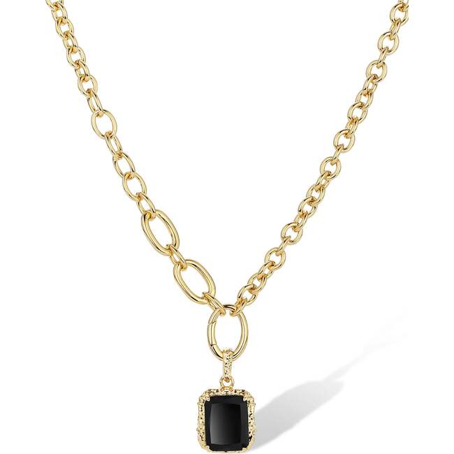 Agate Lava Necklace, Gold & Black