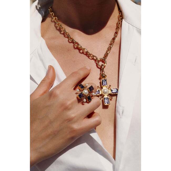 Byzantine Cross Ring, Purple & Gold & White - Rings - 3