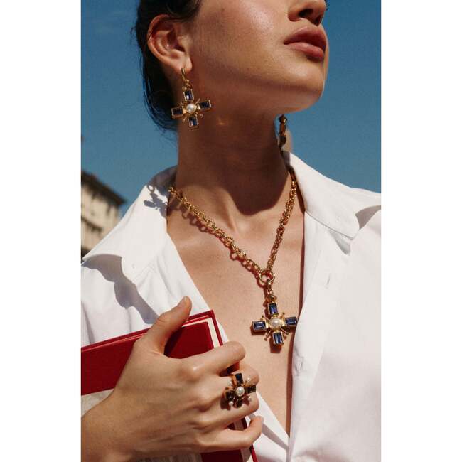 Byzantine Cross Necklace, Purple & Gold & White - Necklaces - 3