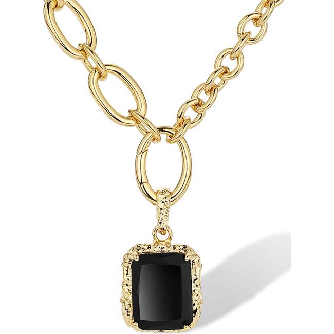 Agate Lava Necklace, Gold & Black