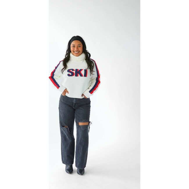 Women's Retro Ski Knit Cropped Turtleneck Sweater, Ivory
