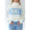Womens Retro Ski Cropped Turtleneck, Ivory and Blue - Sweaters - 3 - thumbnail