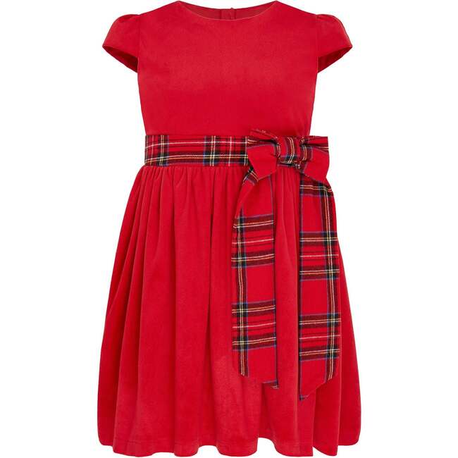 Ailsa Velvet Plaid Bow Occasion Party Dress, Red
