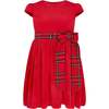 Ailsa Velvet Plaid Bow Occasion Party Dress, Red - Dresses - 1 - thumbnail