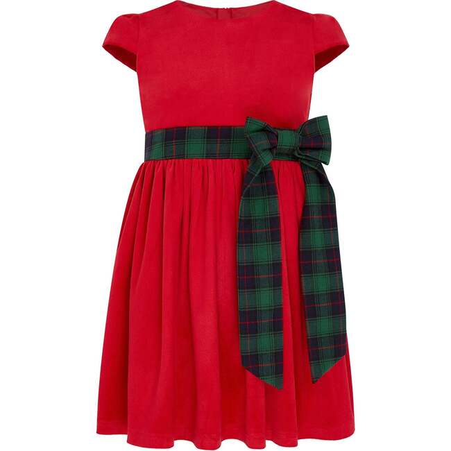 Jane Velvet & Plaid Bow Occasion Party Dress, Red & Green