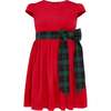 Jane Velvet & Plaid Bow Occasion Party Dress, Red & Green - Dresses - 1 - thumbnail