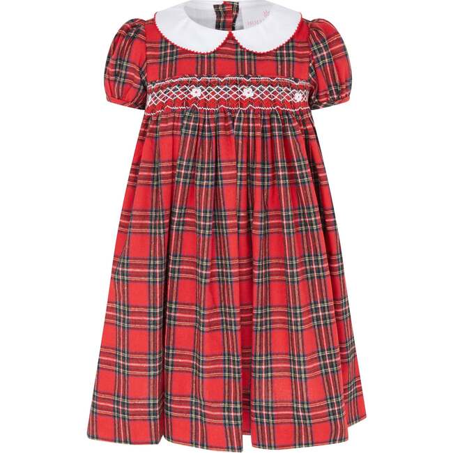 Lottie Hand Smocked Plaid Dress, Red