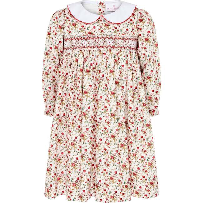 Flora Hand Smocked Floral Dress, Red