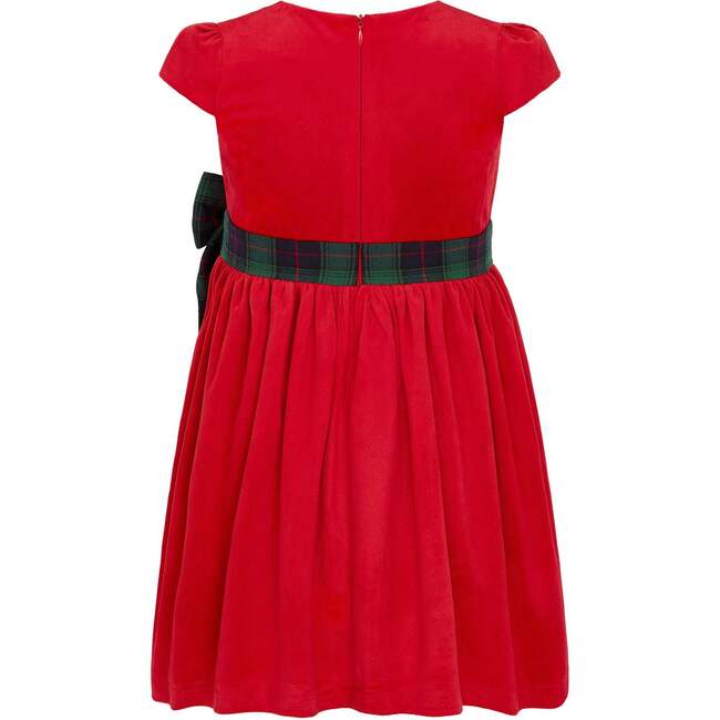Jane Velvet & Plaid Bow Occasion Party Dress, Red & Green