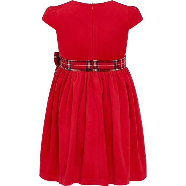 Ailsa Velvet Plaid Bow Occasion Party Dress, Red