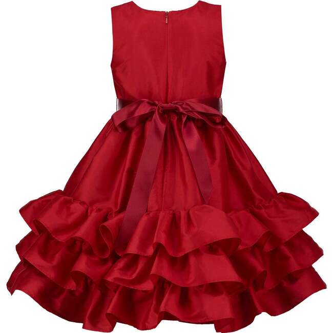 Bella Frill Satin Girls Party Dress, Red - Dresses - 4