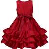 Bella Frill Satin Girls Party Dress, Red - Dresses - 4