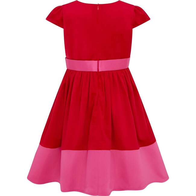 Paris Bow Satin Girls Party Dress, Red & Pink - Dresses - 4