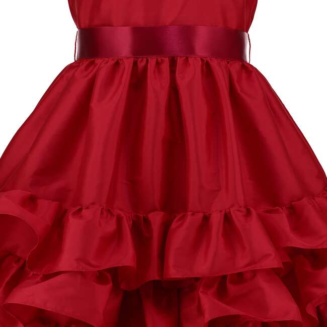 Bella Frill Satin Girls Party Dress, Red - Dresses - 5