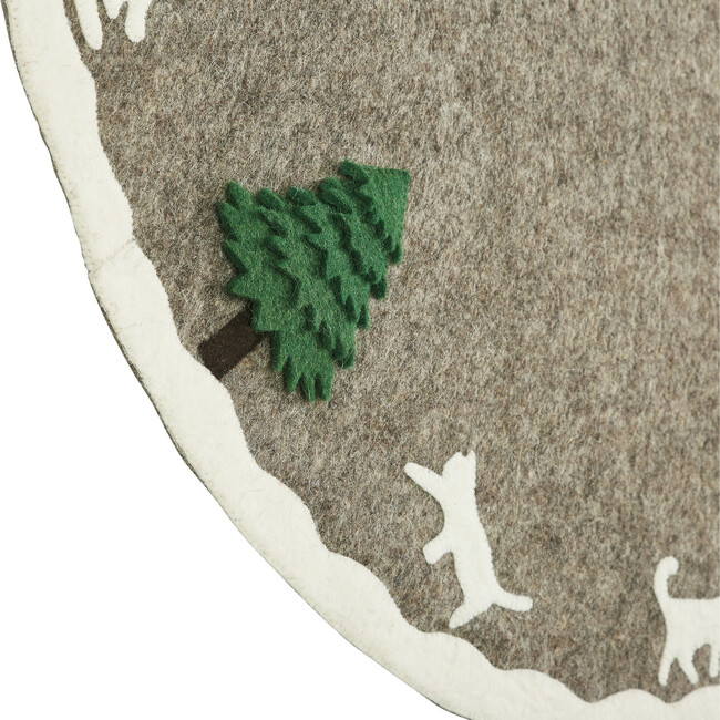 Handmade Felted Grey Christmas Tree Skirt - 36", Cream Cats & Green Trees - Tree Skirts - 5