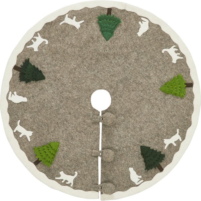 Handmade Felted Grey Christmas Tree Skirt - 36", Cream Cats & Green Trees - Tree Skirts - 6