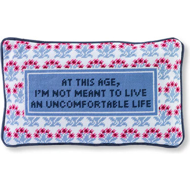 Uncomfortable Needlepoint Pillow, Navy Blue, White, Pink, Red