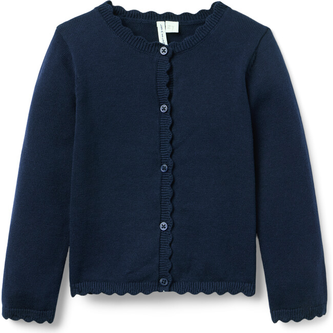 The Scalloped Trim Cardigan, Navy Blue