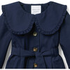 The Ruffle Collar Trench Coat, Navy Blue - Coats - 2 - thumbnail