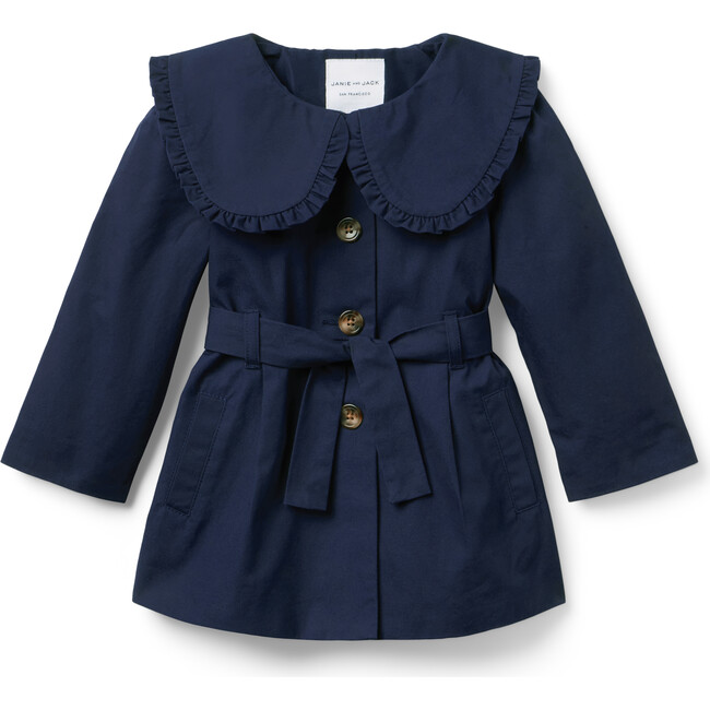 The Ruffle Collar Trench Coat, Navy Blue - Coats - 3