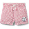 Recycled Striped Seersucker Swim Trunk, Red - Swim Trunks - 1 - thumbnail