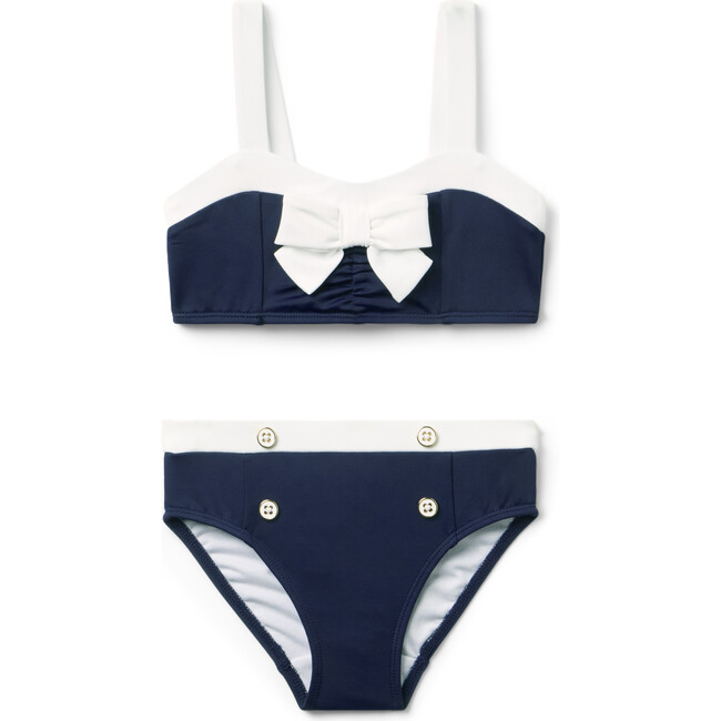 Recycled Retro Bow 2-Piece Swimsuit, Navy Blue