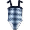 Recycled Gingham Bow Strap Swimsuit, Navy Blue - One Pieces - 1 - thumbnail