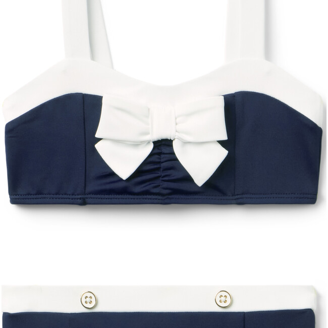Recycled Retro Bow 2-Piece Swimsuit, Navy Blue