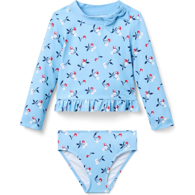 Recycled Cherry Rash Guard Swimsuit, Blue