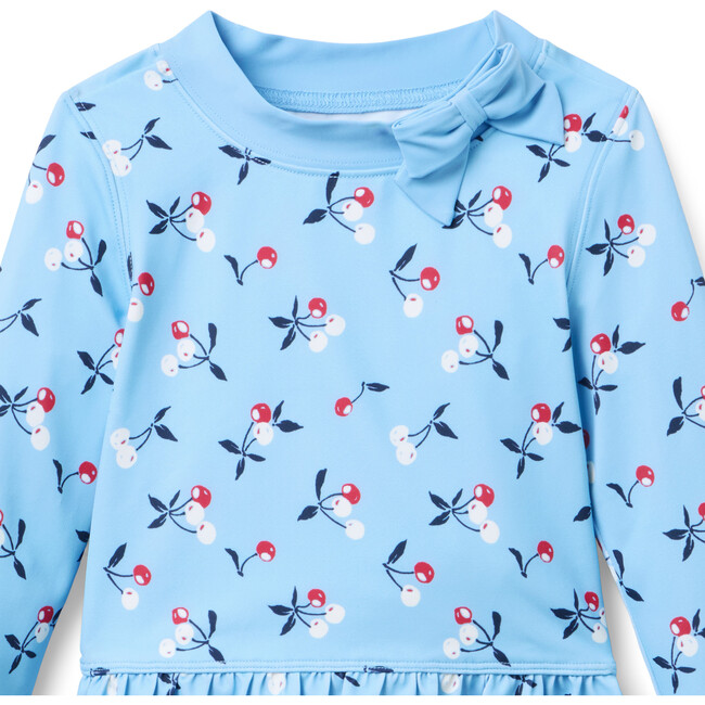 Recycled Cherry Rash Guard Swimsuit, Blue