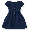 Quilted Collar Dress, Navy Blue - Dresses - 2