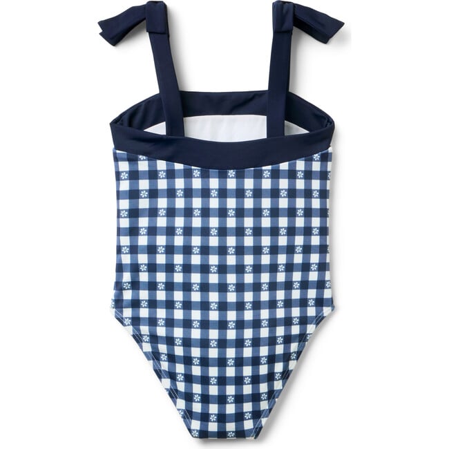 Recycled Gingham Bow Strap Swimsuit, Navy Blue - One Pieces - 3