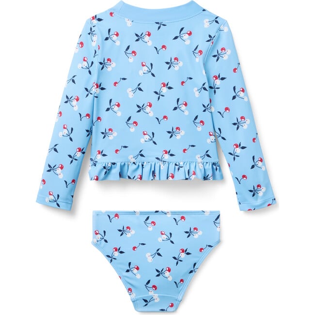 Recycled Cherry Rash Guard Swimsuit, Blue - One Pieces - 3