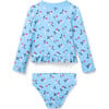 Recycled Cherry Rash Guard Swimsuit, Blue - One Pieces - 3 - thumbnail