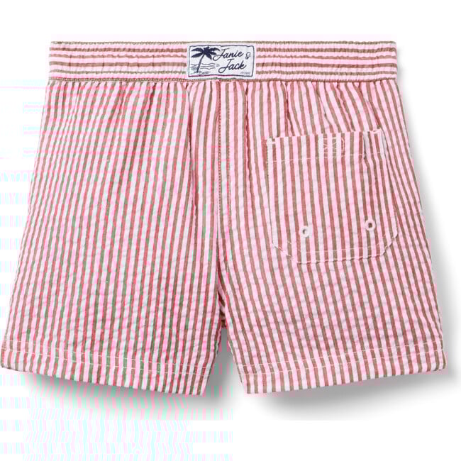 Recycled Striped Seersucker Swim Trunk, Red - Swim Trunks - 3