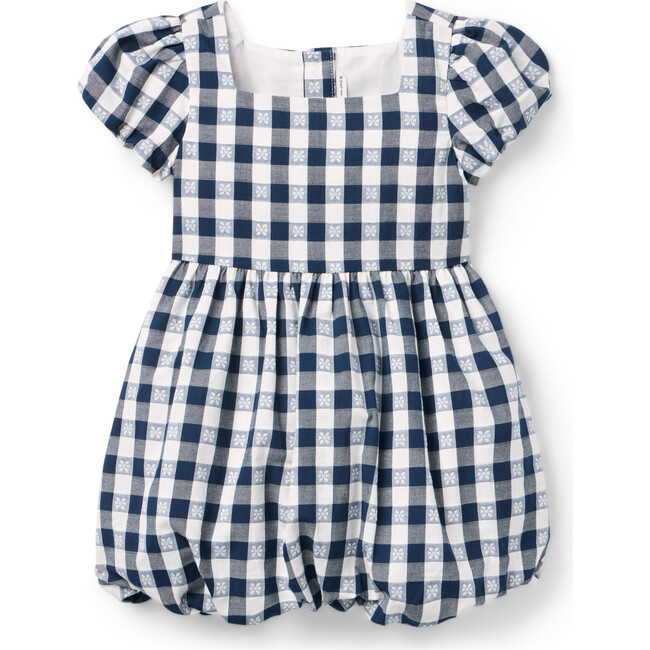 Gingham Bubble Skirt Dress, Navy Blue