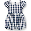 Gingham Bubble Skirt Dress, Navy Blue - Dresses - 1 - thumbnail