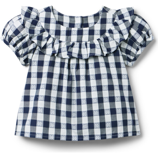 Gingham Ruffle Top, Navy Blue