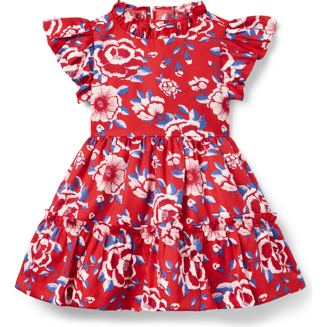Floral Ruffle Sleeve Dress, Red