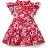 Floral Ruffle Sleeve Dress, Red - Dresses - 1 - thumbnail