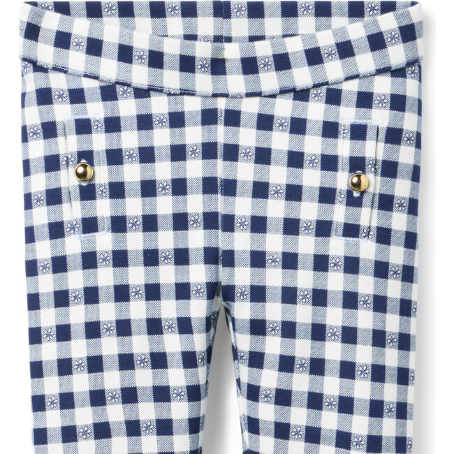 Gingham Button Ponte Pant, Navy Blue