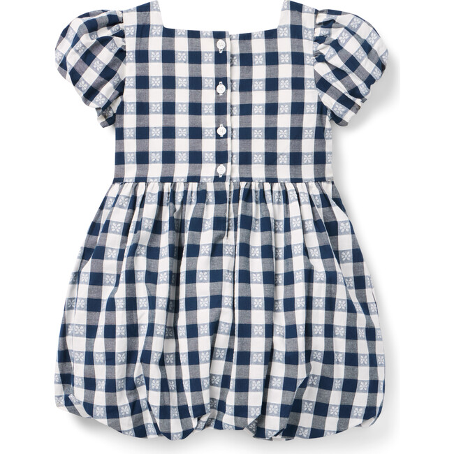 Gingham Bubble Skirt Dress, Navy Blue - Dresses - 3